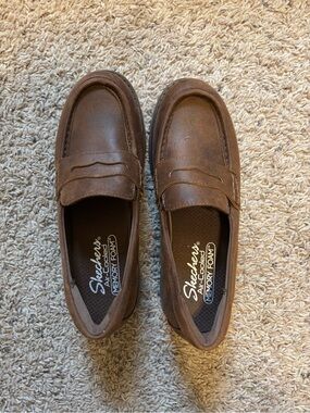 Skechers Brown Leather-Look Chunky Penny Loafers size 7